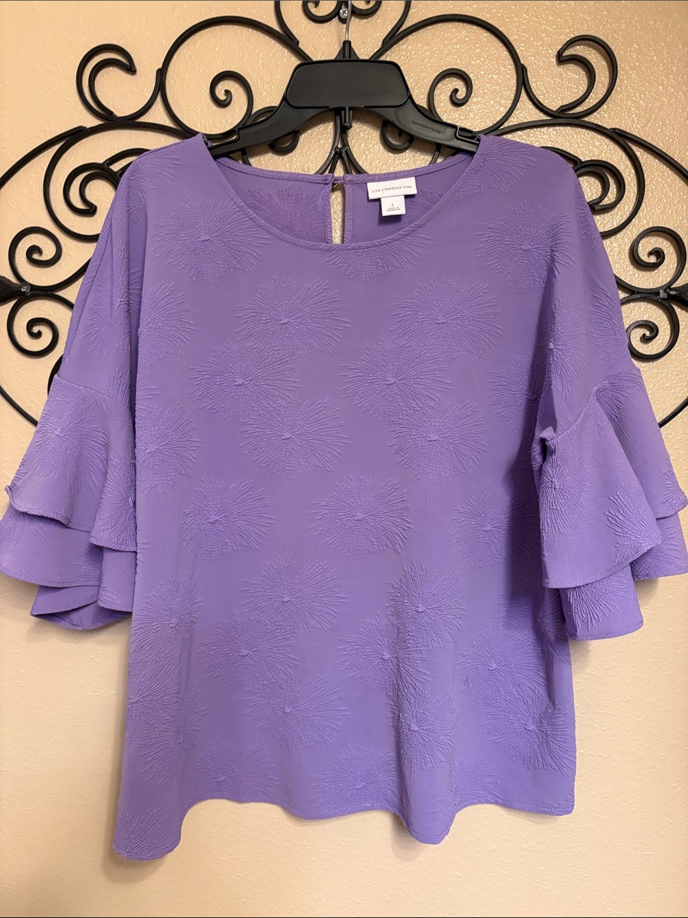 Liz Claiborne Lavender Textured Ruffle-Sleeve Blouse